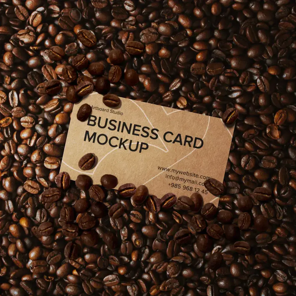 Kraft Business Card Mockup With Coffee Beans — Mockup Zone